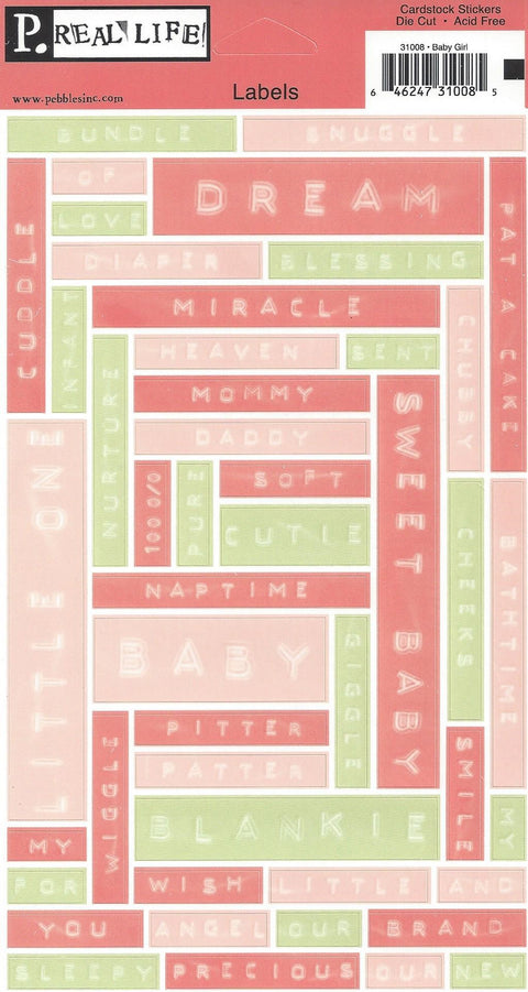 Pebbles Baby Girl Labels Pink & Green
