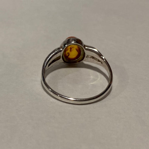 Sterling Silver Oval Amber Ring