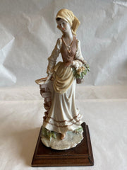 Capodimonte Lady with Basket By a Brick Wall