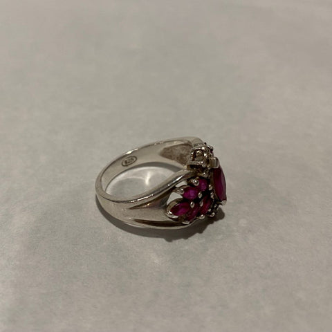 Sterling Silver Ring Pink Gemstones