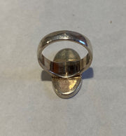 Sterling Silver Oval Geometric Ring with Stone Inlay