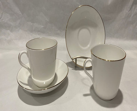 Two Classic White Gold Rimmed Cups and Saucers