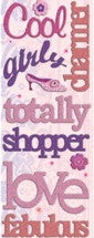 K & Co Sparkly Sweet Girly Chipboard Words