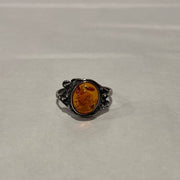 Gothic Amber Sterling Silver Ring