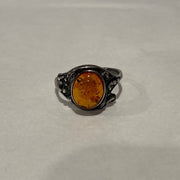 Gothic Amber Sterling Silver Ring