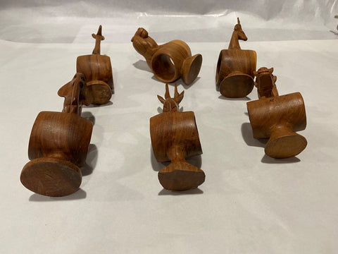 Six Carved Wooden African Animal Napkin Rings