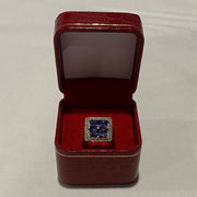 Sterling Silver Square Blue Gemstones and CZ Ring
