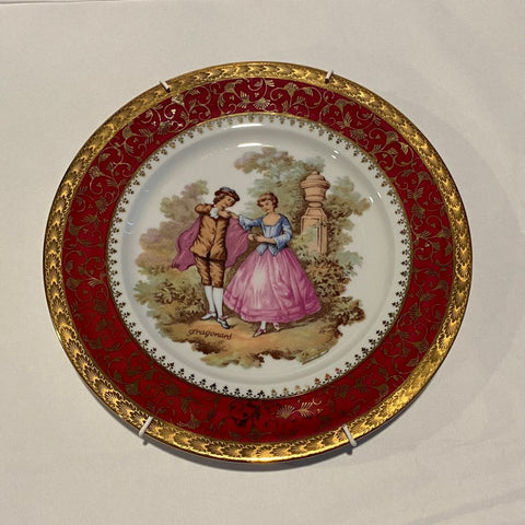Limoges Fragonard Burgundy Courting Couple Plate 24.5cm